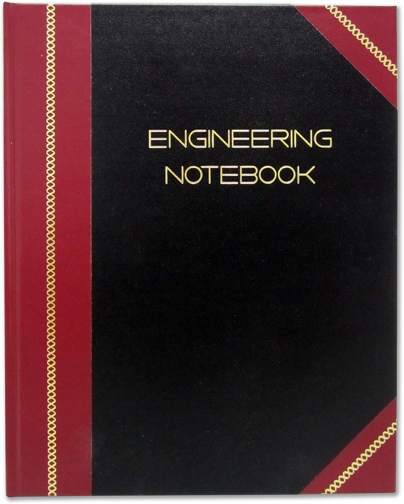 BookFactory دفتر هندسي احترافي - 168 صفحة (تنسيق شبكة 0.25 بوصة)، 8 بوصة × 10 بوصة، دفتر مختبر مهندسين، غلاف أسود ومارون، مقوى بخياطة الأقسام (صنع في الولايات المتحدة) - Image 1
